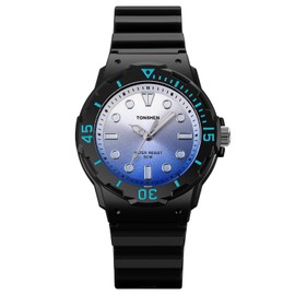 TONSHEN Children's Watch Waterproof Boys and Girls Watches Analogue Quartz Rotating Dial Wrist Watches Plastic Bezel with Rubber Strap, Blue black, Strap.
