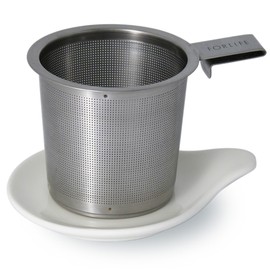 FORLIFE Hook Handle Tea Infuser and Dish Set, White