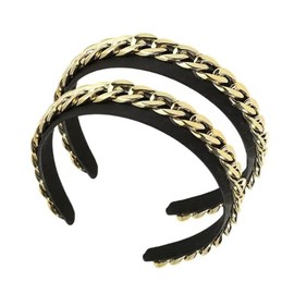 Black Gold Chain Headband 2Pcs, Chained Headband for Women Slip Punk Style, Wide Fashion Hair Band