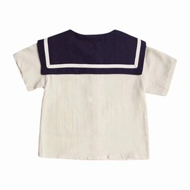 [POBIDOBY] ベビー服 子供服 セーラー服 Tシャツ＋ハーフパンツ 2点セット リネン 半袖前開き かわいい トップス 半ズボン 男の子 女の子 キッズ 普段着 Beige 130