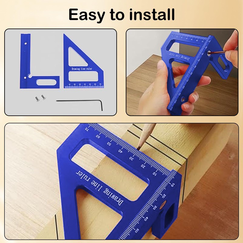 3D Multi-Angle Woodworking Ruler, 45°/90° Aluminum Alloy Woodworking Square Protractor,