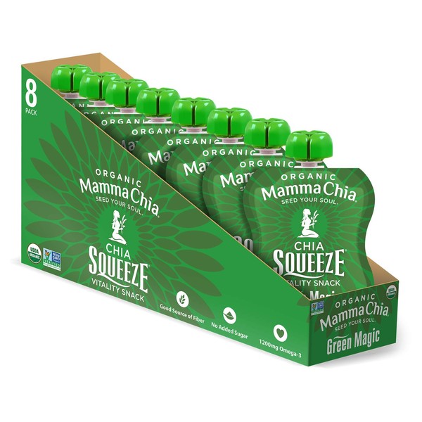 Mamma Chia Organic Vitality Squeeze Snack, Green Magic, 8 Count (Pack of 2)