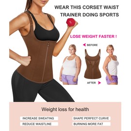 Nebility Waist Trainer for Women Corset Shapewear with Zipper Women's Waist Cincher Tank Top with Adjustable Straps… Brown