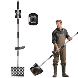 2-in-1 Chicken Poop Scooper - Adjustable 38" to 65" Stainless Steel Handle with Metal Scoop for Sand Sifting, Poop Removal & Farm Animal Waste Cleaning