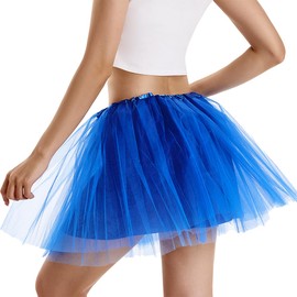 Phantomon Tutu Skirt Women's Teens Classic Elastic 4 Layered Tulle Ballet Tutu Skirt, Adult Size Non See-Through (Royal Blue)