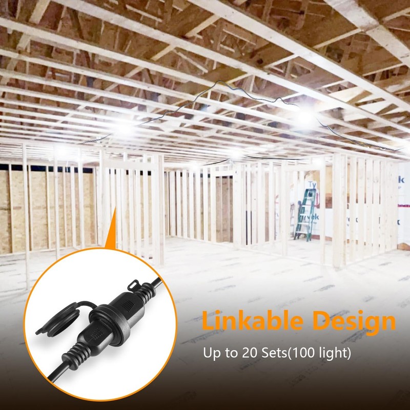 RIUVAO 50ft LED Construction String Lights,Super Bright 150W 15000LM Waterproof