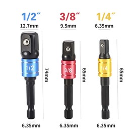 6 Pieces Impact Grade Socket Adapter/Extension Set Turns Power Drill Into High Speed Nut Driver Torque Impact Drill Bit Socket Wrench. 1/4", 3/8", and 1/2" Drive