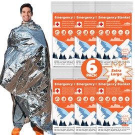 Phafaloop 6 Pack Emergency Thermal Blanket Survival, 84” x 64” Extra Large Mylar Blankets for Outdoor, Space Blanket, Silver Foil Blanket, Survival Kit Camping Blanket, Body Warmer Blanket, Hiking