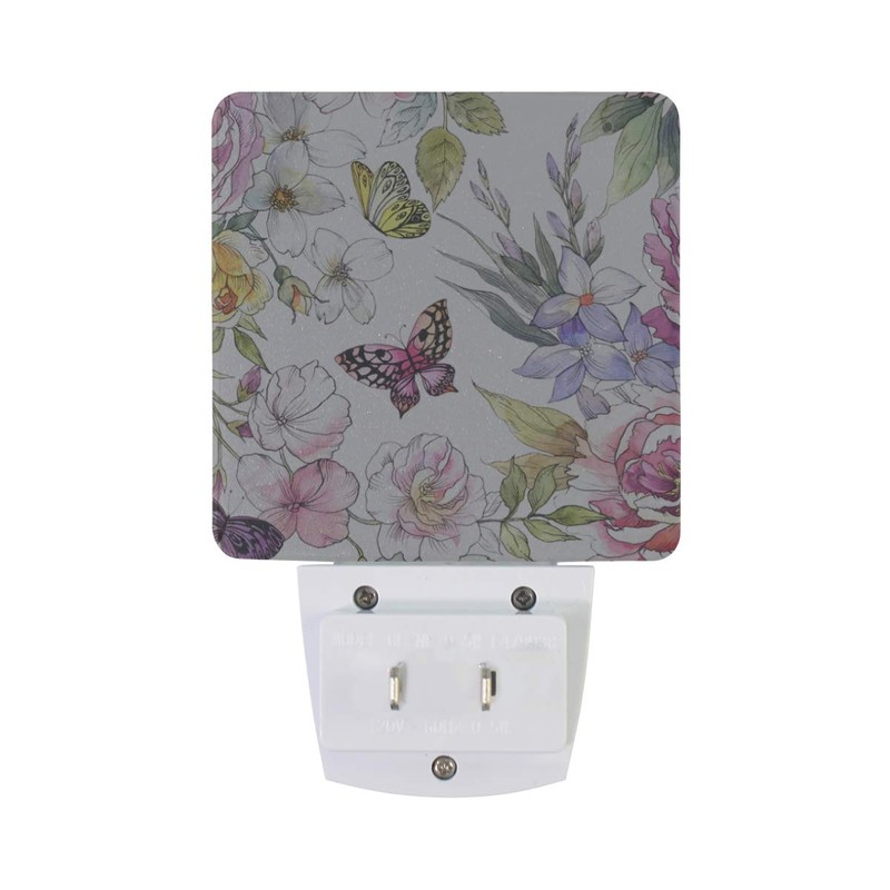 2 Pack Plug-in LED Night Light Lamp Watercolor Flowers and