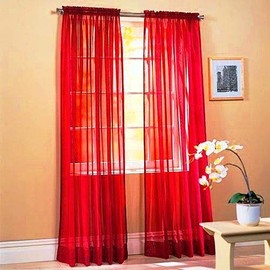 Sapphire Home Red Sheer Curtains - 2 Panels Set, 54" x 63", Transparent, Light Filtering Privacy Voile Drapes, Sheer Window Curtains for Living Room, Bedroom, Kitchen, Dining Room - Red