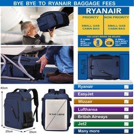 Hand Luggage Backpack Small Travel Backpack for Airplane Under Seat Bag Laptop Backpack with USB Charging Port for Men Women School Backpack Boys Teenagers, blue, Urban