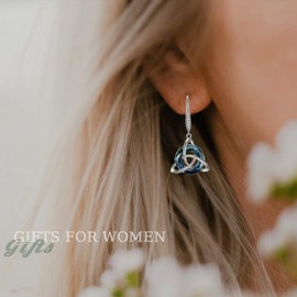 TOUPOP 925 Sterling Silver Drop Earrings for Women Leverback Earrings Irish Gifts Trinity Celtic Knot Dangle Earrings with Crystal Fashion Jewelry for Party/Birthday, Sterling Silver, crystal