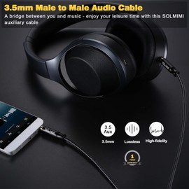 SOLMIMI Long Aux Cord for Car Lossless Audio Auxiliary Cable 3.5mm Male to Male (8 ft/ 2.4 m) Nylon Braid Stereo Audio Aux Cable for Home Stereo Headphone Speaker PC Laptop Smartphone and More