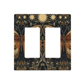 Xuejiaku Outlet Covers Retro Giant Double Butterfly Boho Mystical Sun 2 Gang Wall Plate Double Rocker Light Switch Cover Decorative GFCI Receptacle Cover Electrical Switchplate for Wall Decor