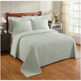 Better Trends King Size Bedspread, 100% Cotton Chenille Stripe Design Coverlet Bedspreads, 120" x 110" Sage for All Season, Soft Lightweight Bed Spreads, Jullian Collection