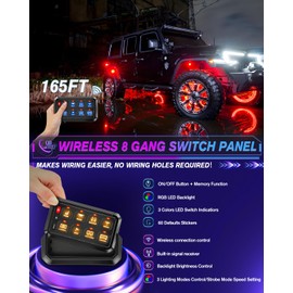 CO LIGHT 8 Gang Wireless Switch Panel Remote Control Range up to 165FT 5-Level Brightness Multifunction Built in Solid State Relay Switch Panel for Off-Road Truck SUV UTV RV