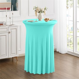 Rakila 2 Pack Round 43 x 32 Inch Spandex Cocktail Tablecloth with Wavy Skirt Azure Fitted Stretch Table Cover for Bar Wedding Party