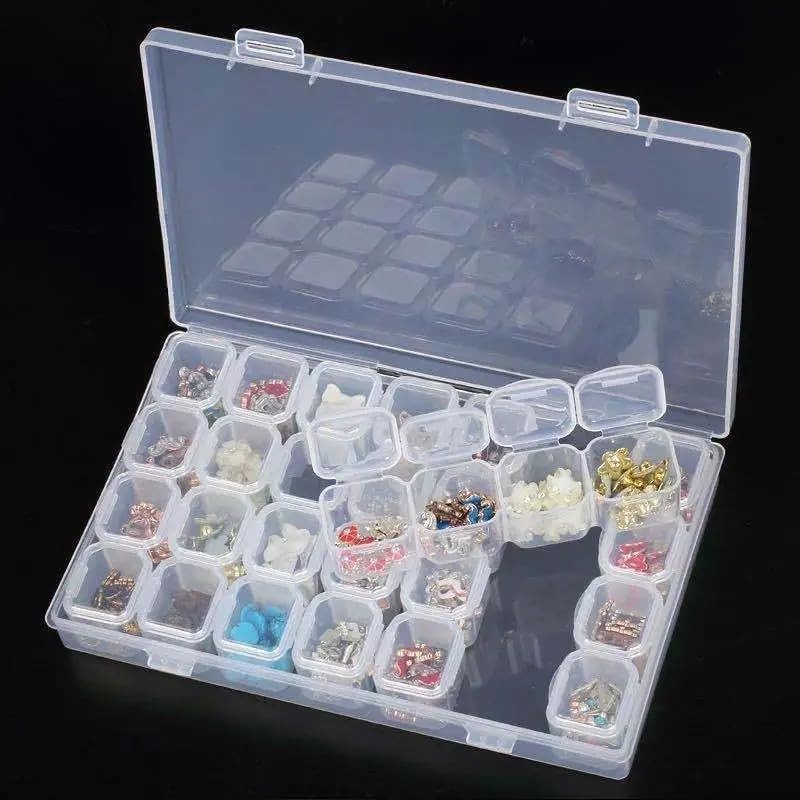 3 Piezas Caja de Plástico Transparente con 28 Compartimentos Extraíbles,