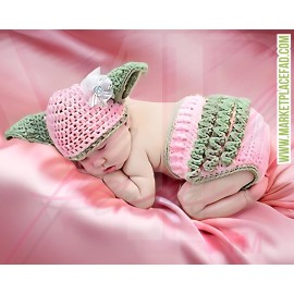 733569292844 ​Star Wars Yoda Baby Knit Newborn 0-6 Mo Photo Hat Pant Outfit PINK WHITE FLOWER