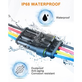 NAOEVO 4 Pin Connector Waterproof, 16 AWG 4 Wire Connectors, Automotive Electrical Connectors Male and Female Way with Heat Shrink Tubing for Car Truck Boat Wire Connection, 6 Kits