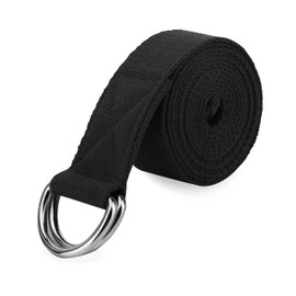 Thefne Yoga Strap de 1.8m. Correa de Estiramiento para Yoga y Pilates con Anilla Metálica para ajuste de medida. Mejora tu Flexibilidad y Precisión en cada Ejercicio. Banda de Resistencia. (Negro)