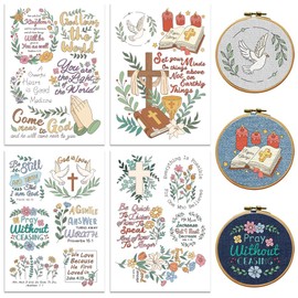 Peacoblue Water Soluble Embroidery Patterns with Color for Beginners, Bible Verses and Flower 4 Sheets with 19pcs Wash Away Embroidery Pattern Stabilizer for Hand Sewing Women Adults