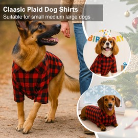 Yoolhamy Plaid Dog Shirt Red Outfit Cute Clothes Soft Dog Christmas Clothes Casual Costume for Small Medium Large Dogs Pets (S)