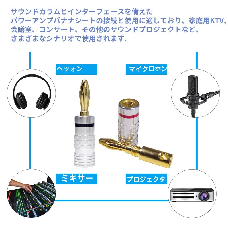 Cleqee 8pcs 24K Gold Plated Banana Plug Speaker Cable Connector