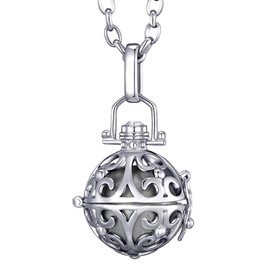 Morella Women Necklace Stainless Steel 70 cm 27,5" with Ornament Pendant with Sound Ball Silver Ø 16 mm 0,63" in a velvet jewelry bag