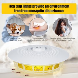 2 Pack Flea Trap Light for Indoor & Outdoor Use, 4 Light Modes, Effective Battery Operated Flea Sticky Trap with 10 Sticky Refill Discs, Fly, Moth, and Bed Bug Catcher for Carpet, Home