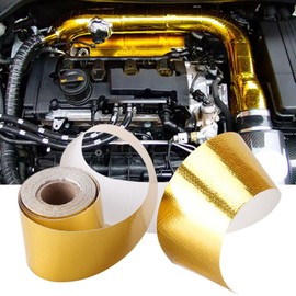 Thermotape Sticker, Plumbing, Duct, Muffler, Thermal Insulation, Car, Motorcycle, 2.0 inches (5 cm), Width 16.4 ft (5 m) Length, Fiberglass Aluminum, Maintenance, Work, DIY (Gold)