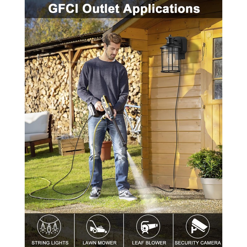 2 Pack Porch Lights with GFCI Outlet, Dusk to Dawn