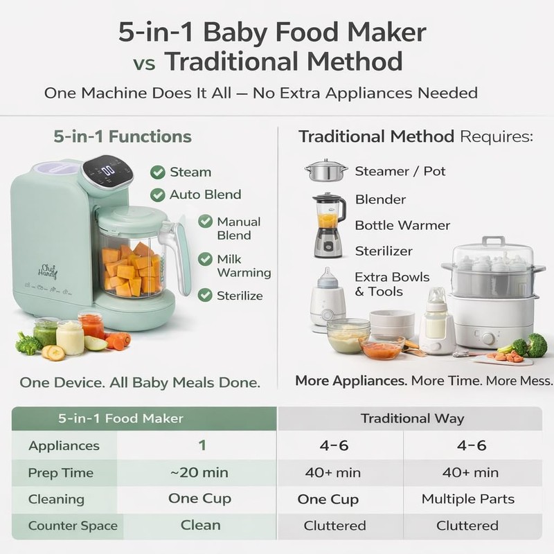 Chefhandy Baby Food Maker with Stainless Steel Steam Basket, One