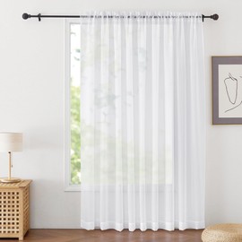 PONY DANCE White Voile Curtains for Window - Light Filtering Curtains for Bedroom, Privacy Screen, Double Slit Top Woven Voile, 1 Panel, 228.6 x 213.4 cm