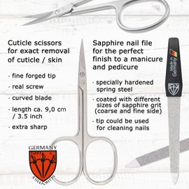 3 Swords Germany - Brand Quality 6 Piece Manicure Pedicure Grooming kit Set - Scissors, Metal and Glass Nail File, Clipper, Tweezers with Synthetic Leather case - Chequered