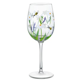NymphFable Daisy Lavender Bee Hand-Painted Wine Glass for Her, 15 oz
