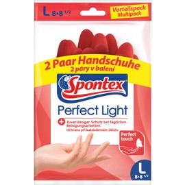 Spontex Perfect Light Household Gloves, Ideal for All Cleaning jobs, Natural Latex, with Non-Slip Profile, Reliable Protection, Size L, 2 Pairs