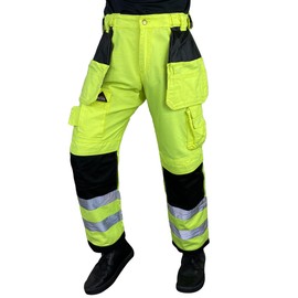 Notus Men's Work High Visibility Safety Pants Cordura Knee Reinforced Tactical Trousers Utility Tools Holster Pockets S5 Lime 34 34