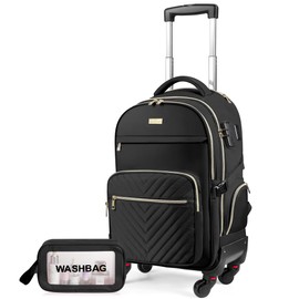 StarCloud Rolling Backpack for Women, 21"x14"x9",45L Travel Backpack with Wheels and USB & Type-C Charging Ports, Fits 17.3", Water-Resistant Carry-On Luggage for Work & Travel(Black)