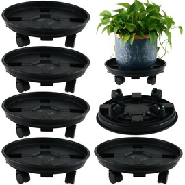 KvyusFlourish 6 Packs 11.8” Large Plant Caddy with Wheels Plant Saucers on Wheels Rolling Plant Stands Heavy-Duty Plant Dolly Plastic Planter Roller Base Pot Movers Outdoor Plant Tray Coaster, Black