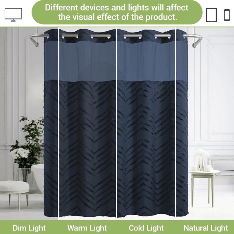 WONICY Extra Long No Hook Shower Curtain with Snap in