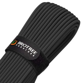 Brotree Paracord, 9 Core, 0.2 inch (4 mm), 98.8 ft (30 m), Reflective, Guy Rope, Load Capacity 656.6 lbs (280 kg), For Camping and Survival, Outdoors, Fixing Included - Black/Black
