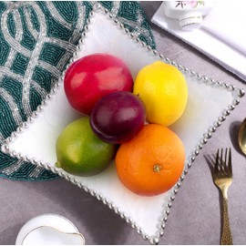 Serving Tray Handmade Metal Fruit Bowl Decorative Vanity Platter Tray, Kitchen Bathroom Counter Storage Counter Organizer - Silver Classic