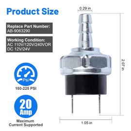 180-225 PSI Air Compressor Pressure Switch for Dewalt Porter Cable Craftsman Pressure Switch Parts D55146 Type 8 4.5 Gallon, D55168, D55167, D55146-CA, D55168-CA Replaces # AB-9063290