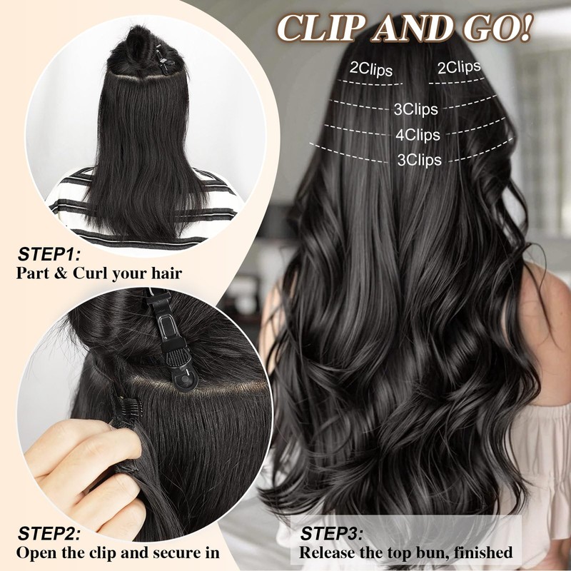LUNDEREN Clip in Hair Extensions 5PCS Black Hair Extensions for