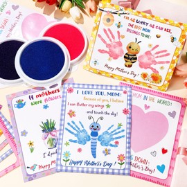 Beeveer 96 Pcs Picture Frame Crafts for Kids DIY Handprint Flower Pot Hand Keepsake Picture Frame Craft Gifts with Flower Stickers for Spring Classroom Party Activities(Bright Colors,Mother's Day)
