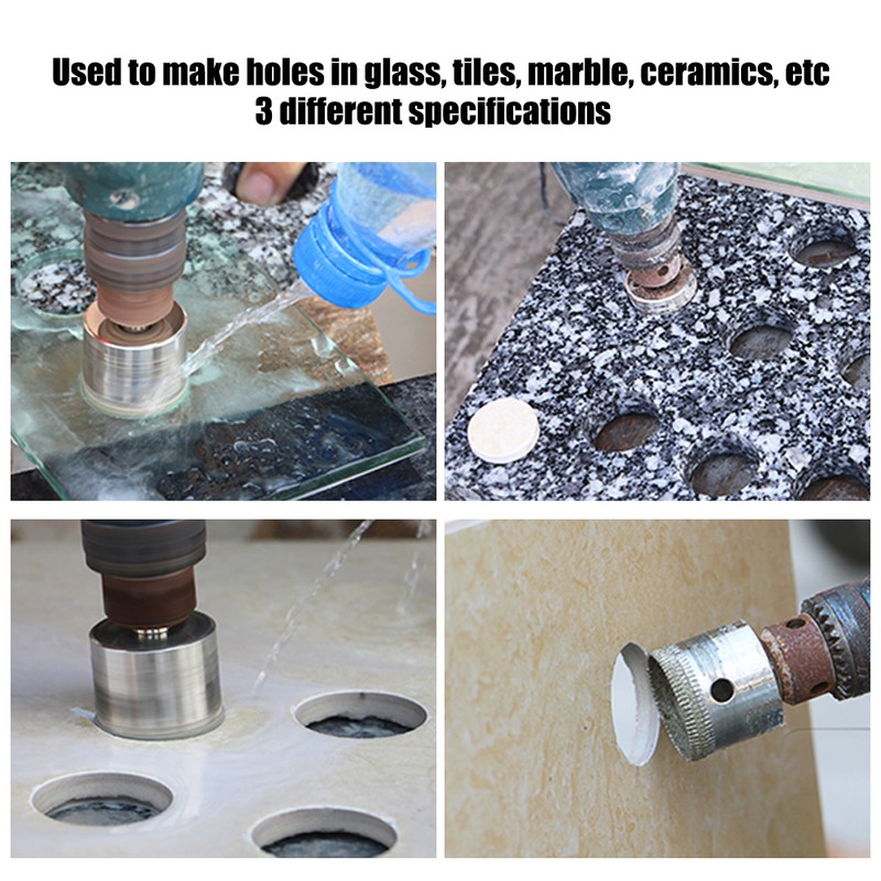 3pcs Portable Hole Opener Saw Drill Bit Tool for Glass