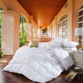 Egyptian Bedding King Size Luxurious 1200 Thread Count Goose Down Alternative Comforter, 100% Egyptian Cotton Cover, Solid White Color, 750 Fill Power, 50 Oz Fill Weight