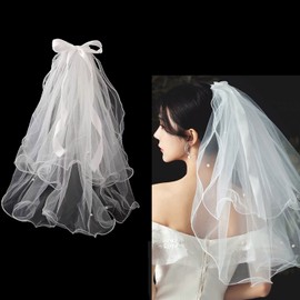ZHEJIA Wedding Veil, Veil, Women's, Hair Accessories, 2-Layer Wedding Veil, Wedding Dress Ornament, Bowknot Included, Photo, Cute, Bride, Wedding, 23.6-31.5 inches (60-80 cm)