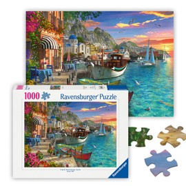 Ravensburger - Grandiose Greece - 1000 Piece Jigsaw Puzzle - Stunning, Exciting Coastal Sunrise Over Town - Bold Colors - Enticing Scene - Ideal Gift - Frameable Art - Puzzles for Adults